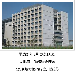 平成21年3月に竣工した立川第二法務総合庁舎(東京地方検察庁立川支部)の写真